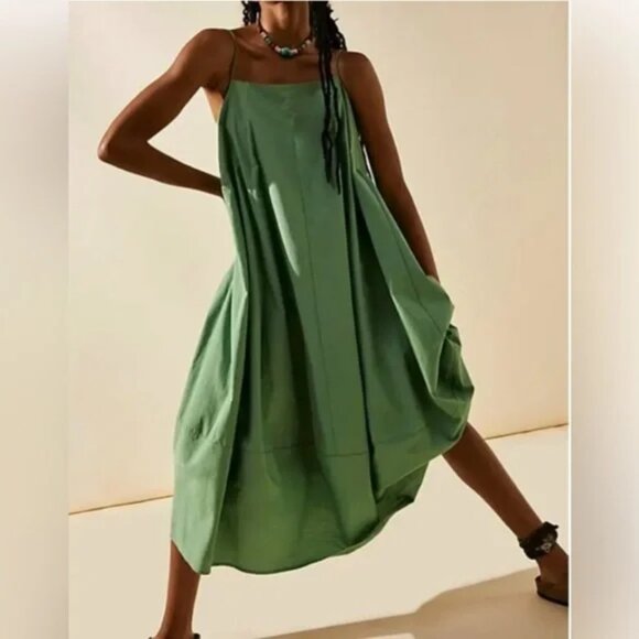 Free People Struttin Midi Dress Green - Picture 1 of 3